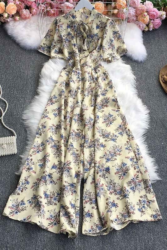 Женский комбинезон с широкими штанинами повседневный плиссированный V-образным