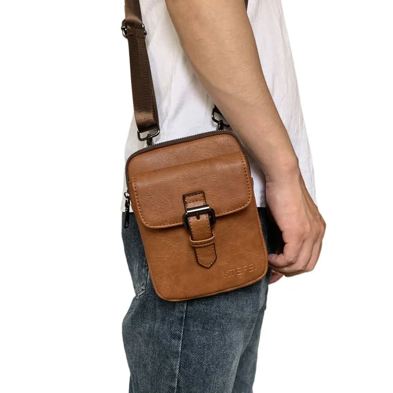 

Men Vintage Soft Leather Casual Crossbody Bag Male Waist belt pack fashional Bags Durable Leather Male Travel Shoulder Bag