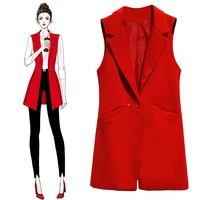 new blazer casual solid vest waistcoat women temperament lapel long suit vest female jacket coat pockets office lady work