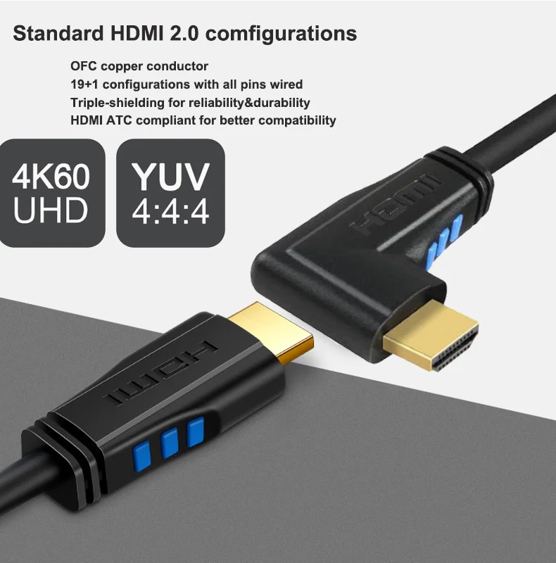 HDMI 2,0 кабель 90 градусов прямоугольный HDMI кабель 2,0 3M 4 K/60 hz HDCP 2,2 HDR для PS4 Pro PC ноутбук HDTV