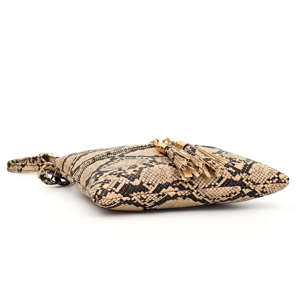 Fashion Women Tassel Snake Printing Zipper Messenger Bag Handbag Shoulder Bag Elegant Small Square Bags#YJ