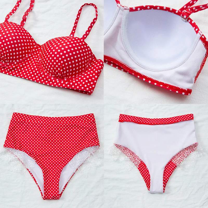 

Hirigin High Waist Dot Printed Swimming Suit Women Bikini Set New 2020 Plus Size Push Up Padded Swimwear Summer Bathing Suit Hot