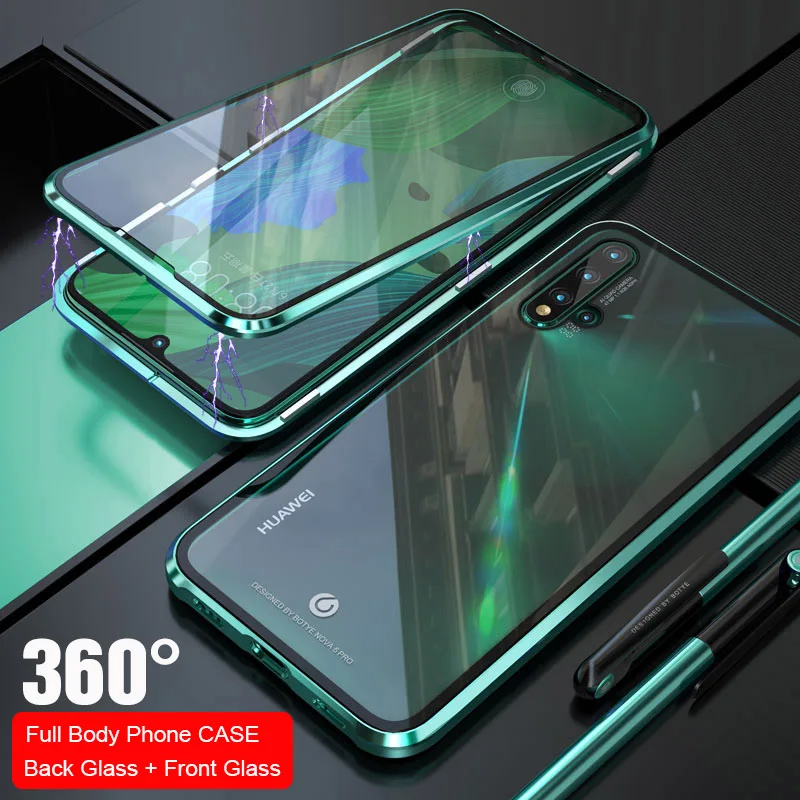 

Чехол на весь корпус для Huawei Nova 5, Магнитный чехол для Nova 5 Pro, передний + задний двусторонний чехол из закаленного стекла 9H, чехол для Nova5