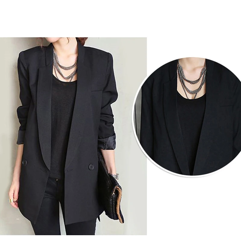 Женская куртка черная однотонная с прямым и гладким воротником | одежда