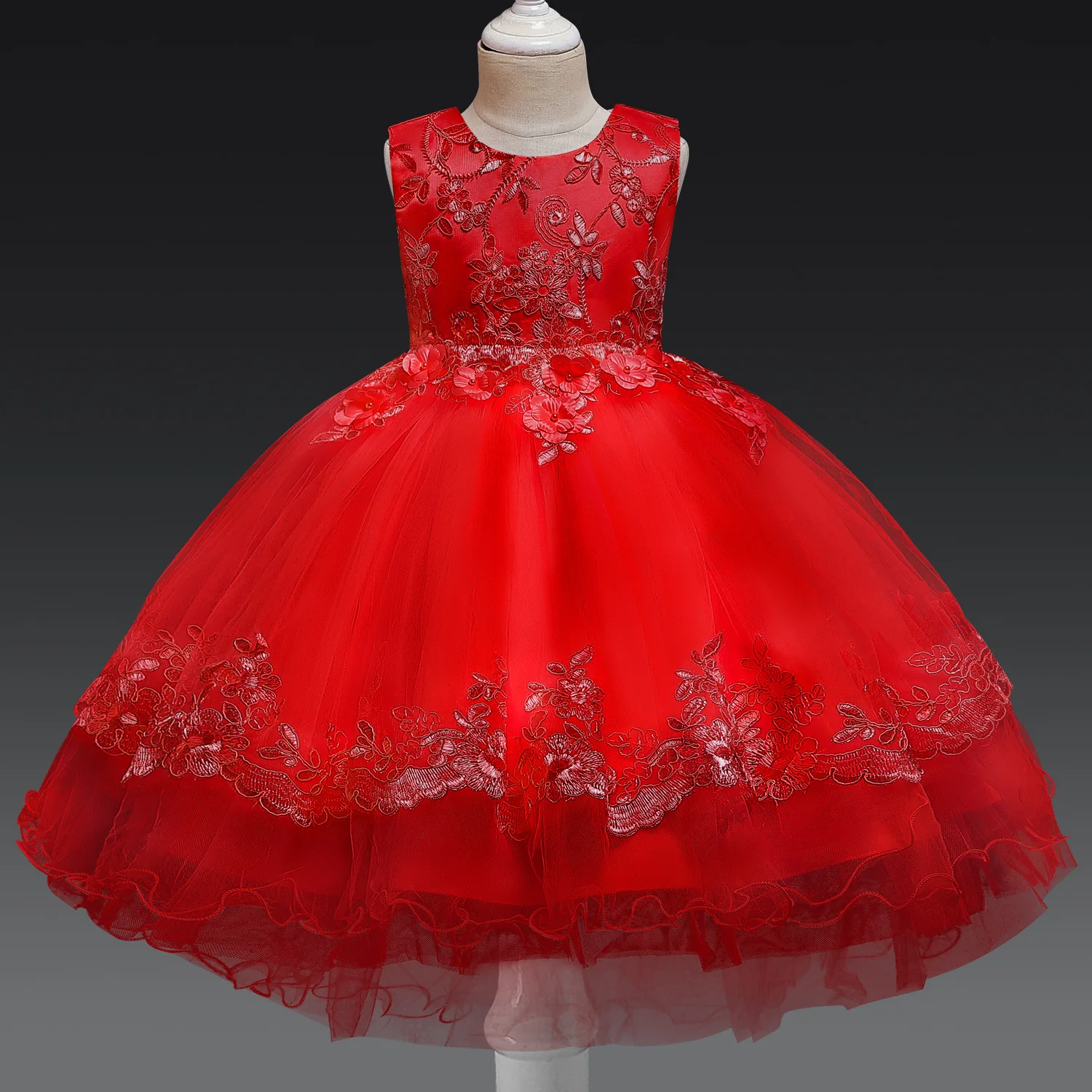 Милые платья для девочек с круглым вырезом без рукавов цветочным узором