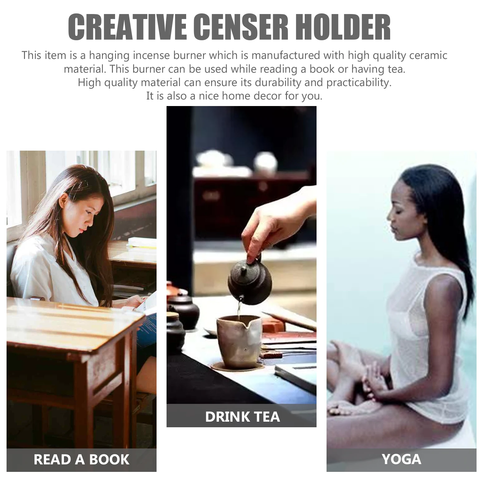 

1 Pc Durable Ceramic Chinese Style Portable Hanging Incense Holder Incense Burner for Office