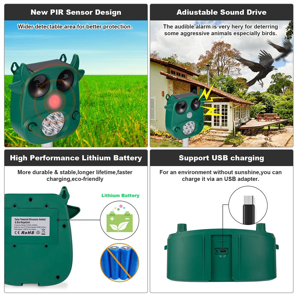 Отпугиватель животных ультразвуковой отпугиватель крыс на солнечных батареях