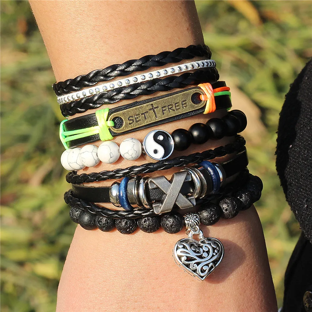 DGW 5 шт./компл. 8 мм мужской браслет из натурального камня многослойный Плетеный