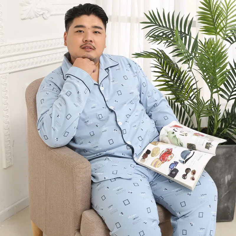 Мужские пижамные комплекты размера плюс XXXXXL из хлопка, Весенние Простые клетчатые мужские пижамы, повседневные пижамы для мужчин - Цвет: PLUSTZ-8
