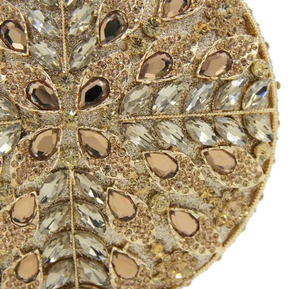 

Crystal Circle Shape Rhinstones Gold Evening Clutch Purse Women Party Handbags 100% Handmade Ladies Wedding Messenger Purse