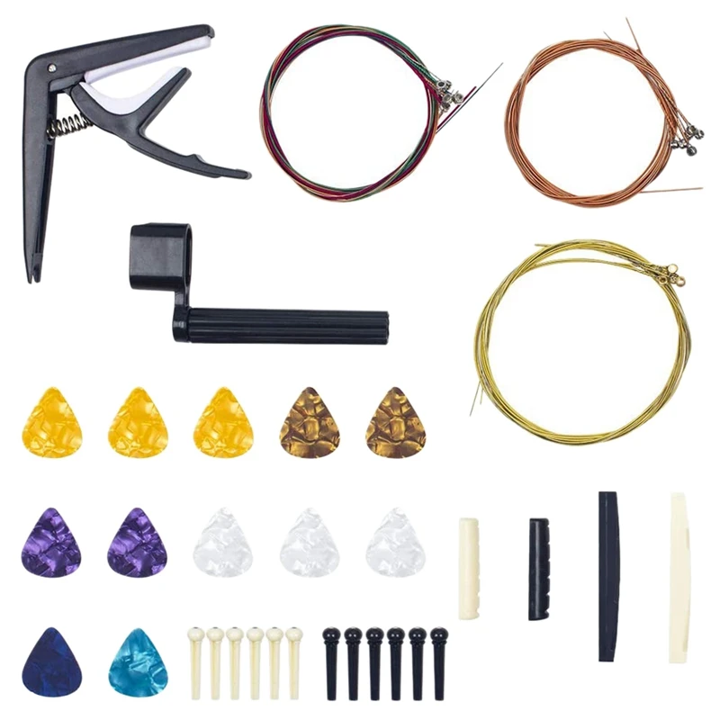 

Guitar Accessories Kit Including Acoustic Guitar Strings Capo Tuner Picks String Winder Guitar Saddle Nut Bridge Pins