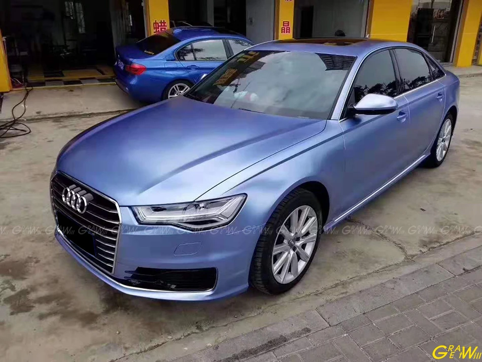 Высококачественная сатиновая металлическая туманная синяя виниловая пленка