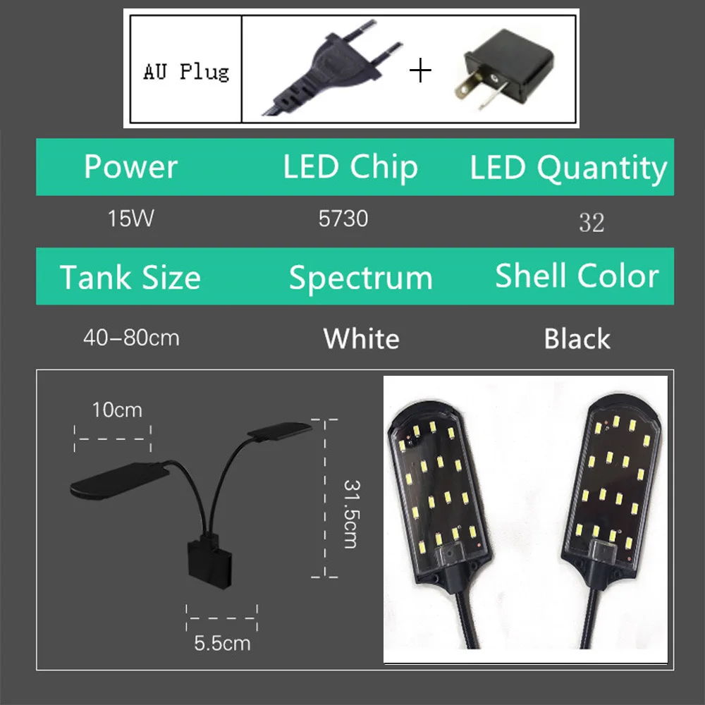 Aquarium Light For Fish Tank Planted Aquarium 15W/10W/5W LED Light For Aquarium LED Lighting Anti-Fog Clip-On Luces Lights Lamp - Цвет: X7 AU plug