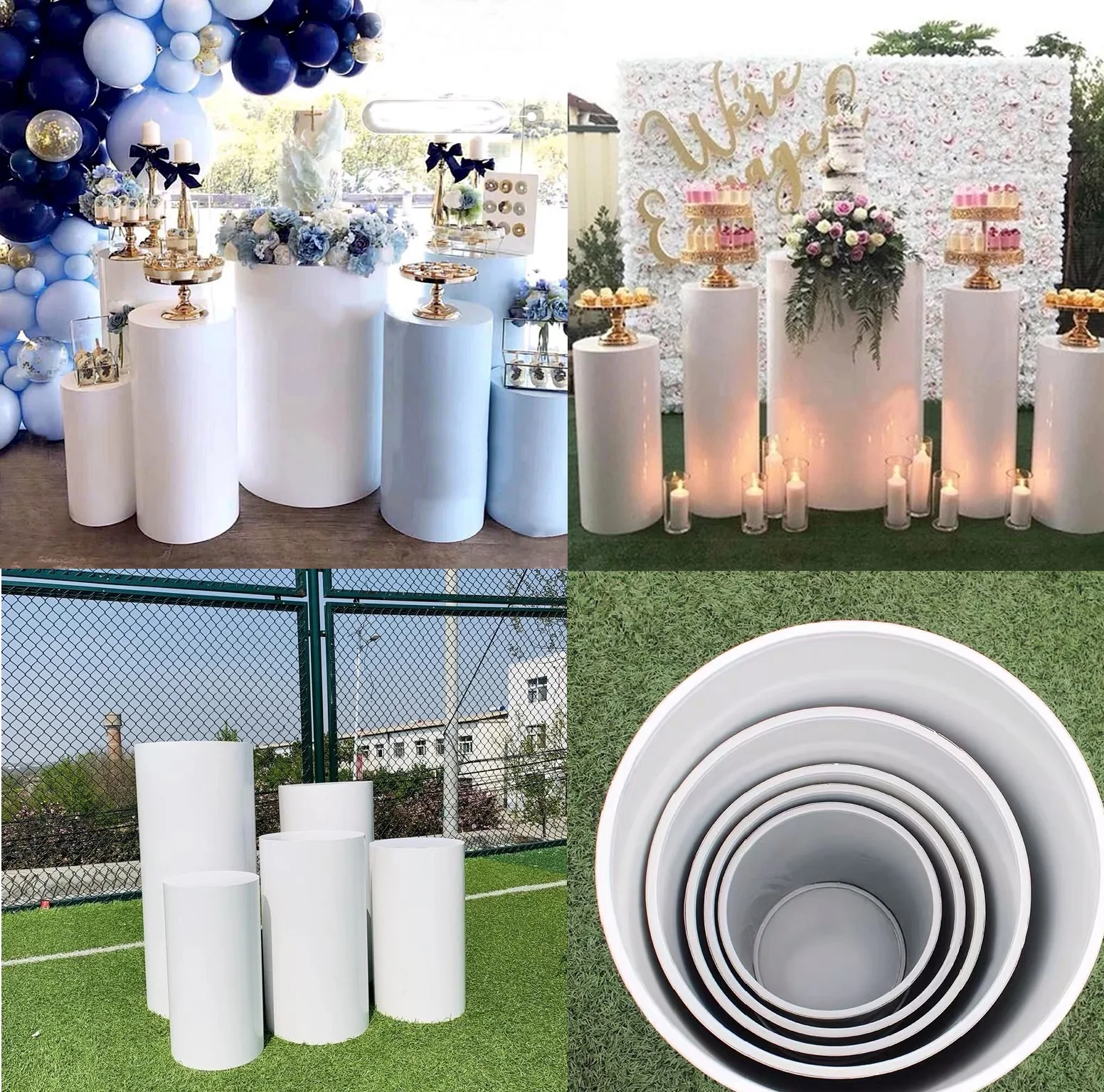 

Round 5pcs Risers White Dessert Iron Cylinder Plinth Display Party Pedestal Wedding Decorations