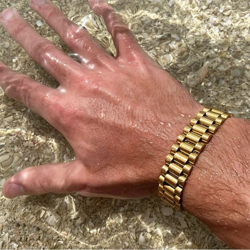 В стиле &quotхип-хоп&quot Золотое покрытие ремешок президент Браслеты &amp