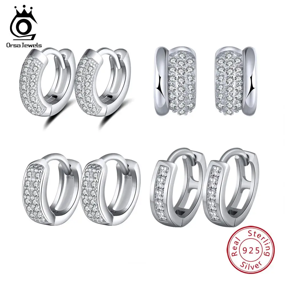 ORSA JEWELS серебряные серьги-кольца для женщин AAA кубический циркон круглые серьги Стерлинговое Серебро 925 ювелирные изделия Aretes OSE103-1