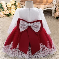 christmas big bow long sleeve 2 1 year birthday dress for baby girl clothes flower princess dresses evening dress infant vestido