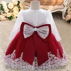 Рождественское платье с большим бантом и длинным рукавом на 2-1 год, платье на день рождения для маленьких детей, одежда для девочек, платья принцессы с цветами, вечернее платье для младенцев