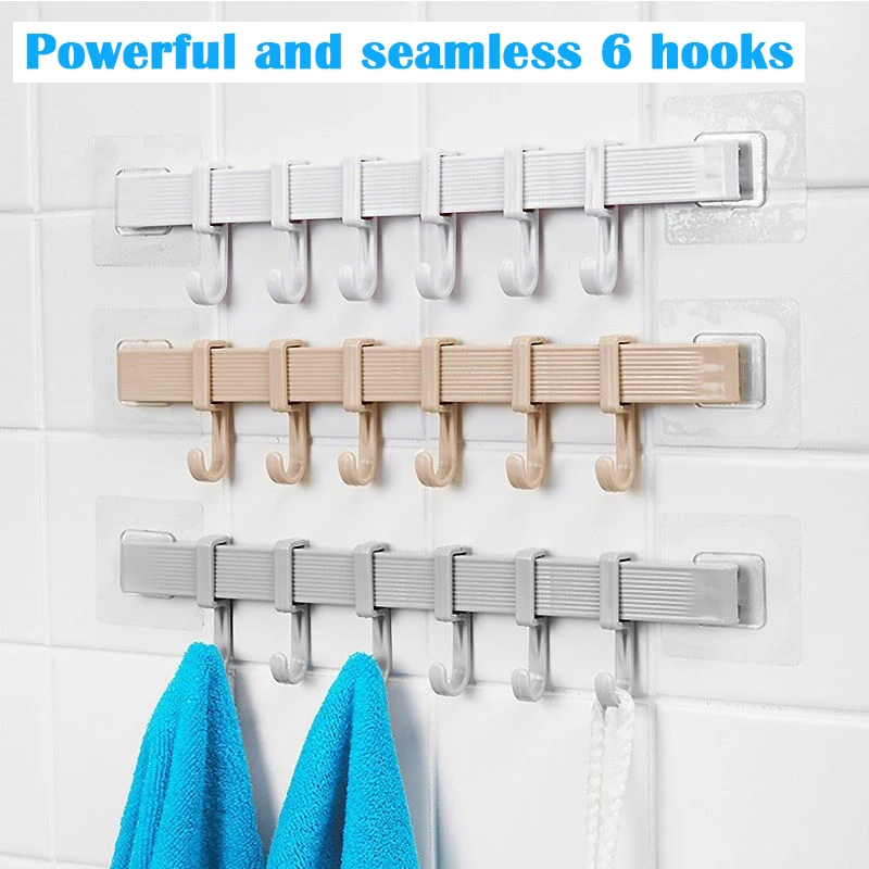 

6 рядов настенных крючков, самоклеящиеся настенные крючки для кухни и ванной