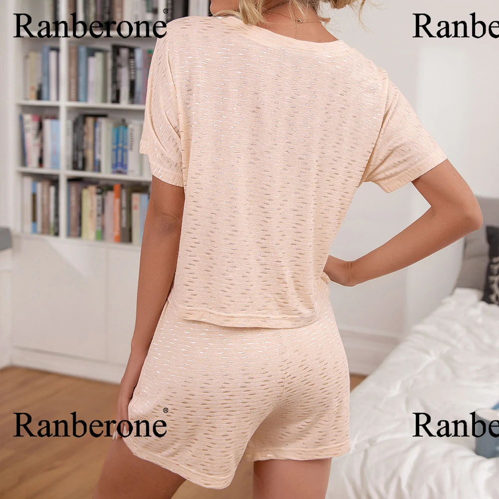 Ranberone Summer Shorts Sets Two Piece Set Women Tracksuit  Short Sleeve O-Neck Tee Tops + Shorts Suits Outfit Casual Nightwear