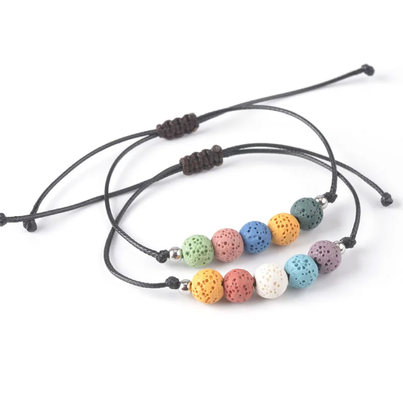

Оптовая продажа, бусины лавы, Разноцветные браслет в стиле минимализма, натуральный вулканический камень, регулируемый эластичный браслет ...