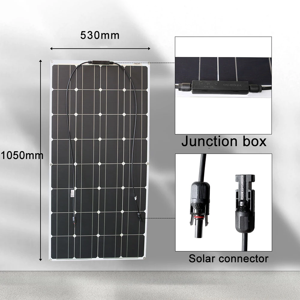 Murah 12 V 100W Tinggi Efisiensi Monocrystalline Solar Cell Fleksibel Off Grid Solar Panel Charger Untuk Baterai 12 Volt, RV, Perahu, Mobil