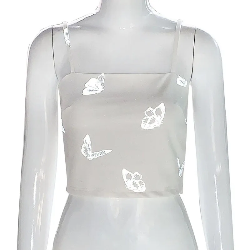 Женский светоотражающий топ на бретельках с принтом бабочек | Женская одежда