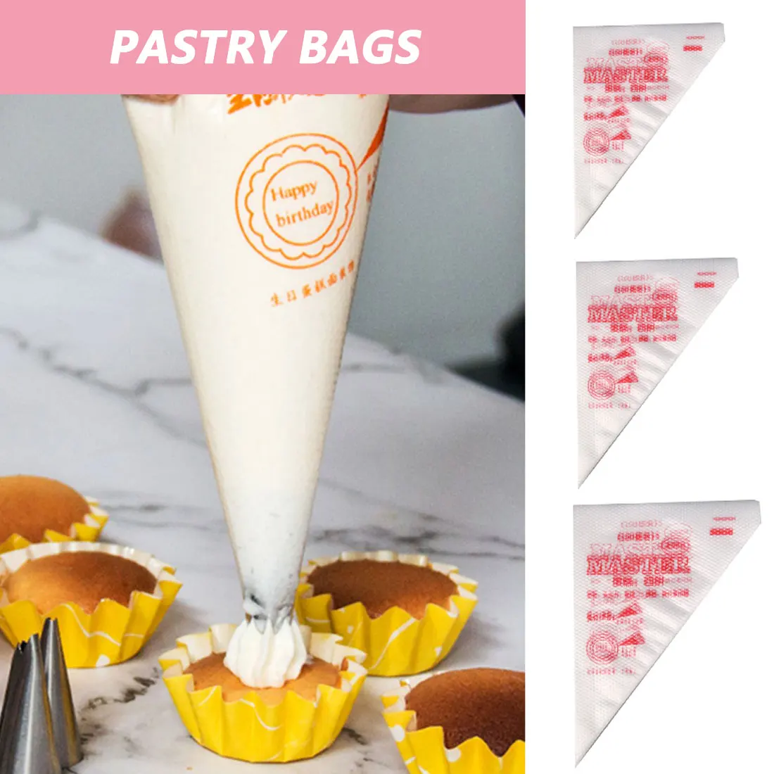 

Disposable Piping Bag Icing Nozzle Fondant Cake Decorating Pastry Tips Tools Small Large Size Cake Tools S/M/L 100Pcs/bag