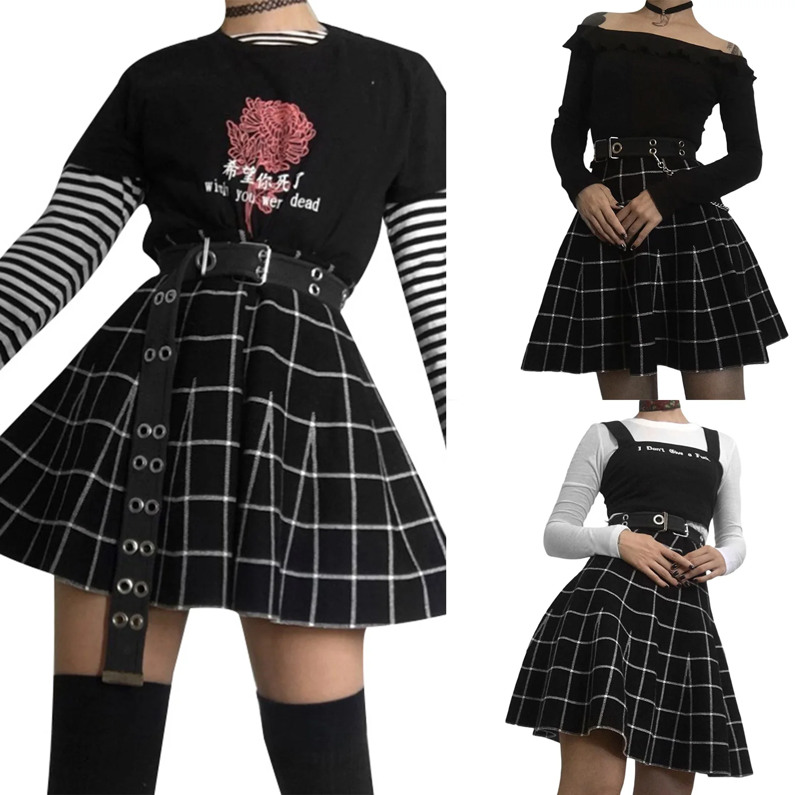 

Women's Mini Skater Skirts, Classic High Waist Plaid Printed A-Line Flare Skirts