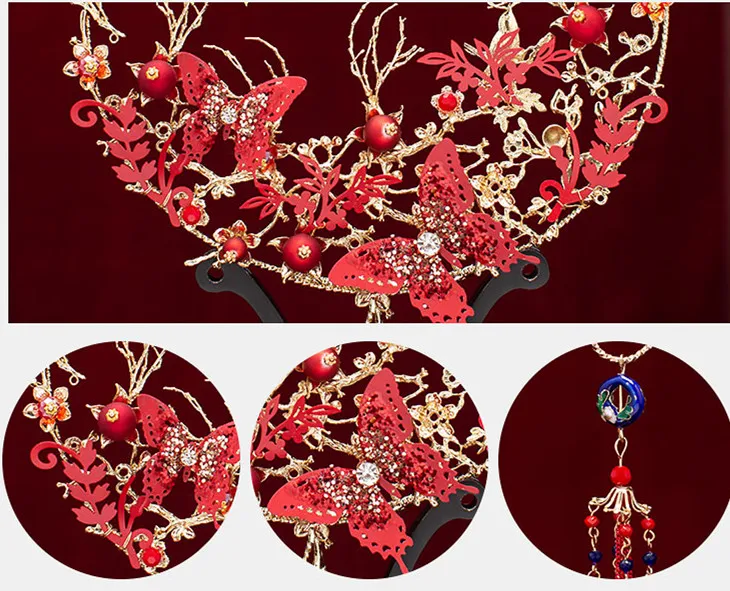 JaneVini 2019 новейший дизайнер невесты Ручной Веер красный металлический цветок