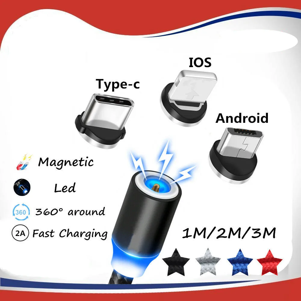 UGI 1 ~ 3 м 360 ° Магнитный type C зарядное устройство USB кабель для iPhone X Apple Galaxy S8/S8 Plus S9 htc