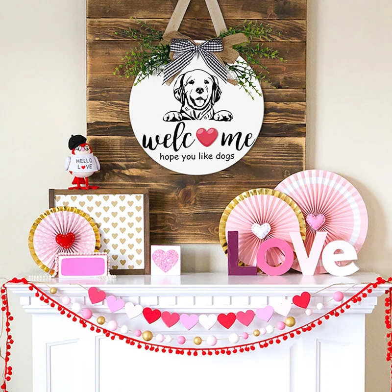 Se&ntilde;al de bienvenida de temporada intercambiable, guirnalda de puerta de madera con lazo para mascotas, colgador de pared, porche, decoraci&oacute;n navide&ntilde;a y festiva-4