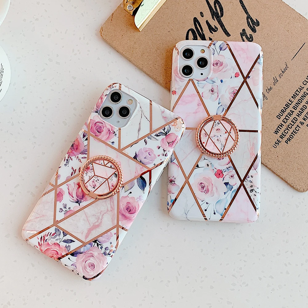 Металлическое кольцо держатель геометрический мраморный чехол для телефона iPhone