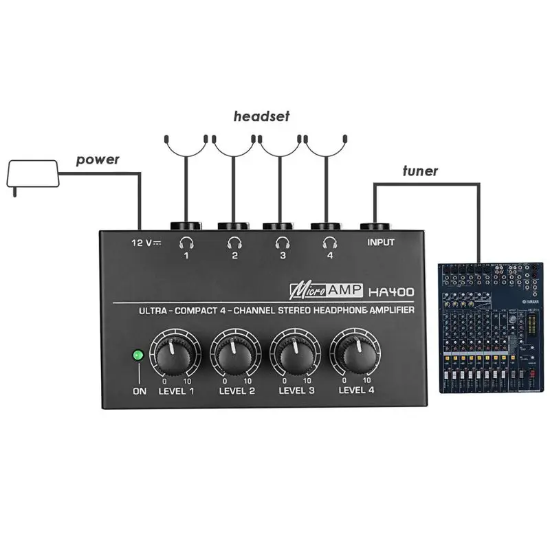 

HA400 4 Channels Mini Stereo Headphone Amplifier with Power Adapter US/UK/EU/AU