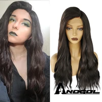 anogol 4 natural black synthetic u part lace wig or sliver grey long water wave high temperature wig with baby hair for women