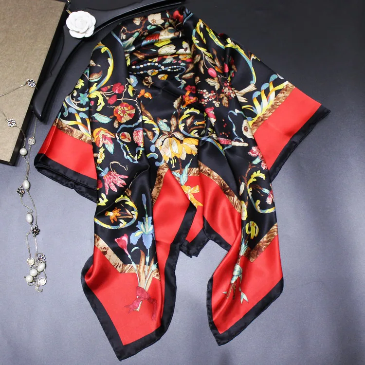 Шелковый шарф женские большие квадратные шарфы 2020 платок для женщин роскошная
