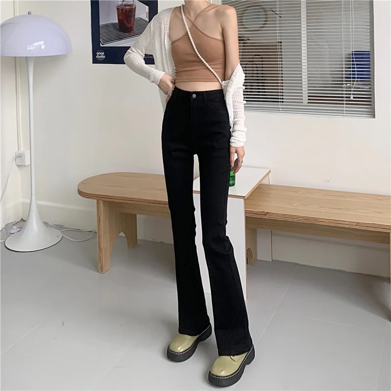 

DD066 New high-waist straight-leg micro-flare jeans women's stretch pants jeans