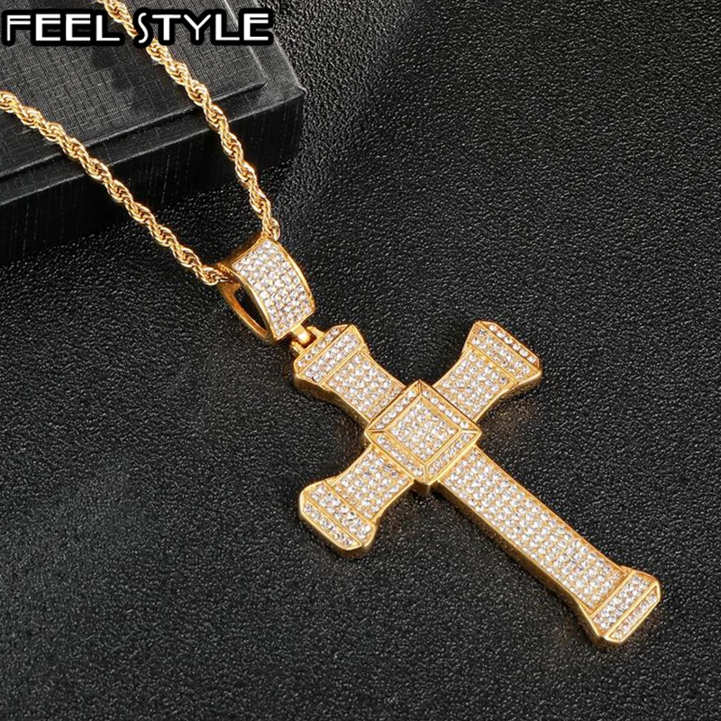 Подвески в стиле хип-хоп 316L из нержавеющей стали с полным крестом микро стразы