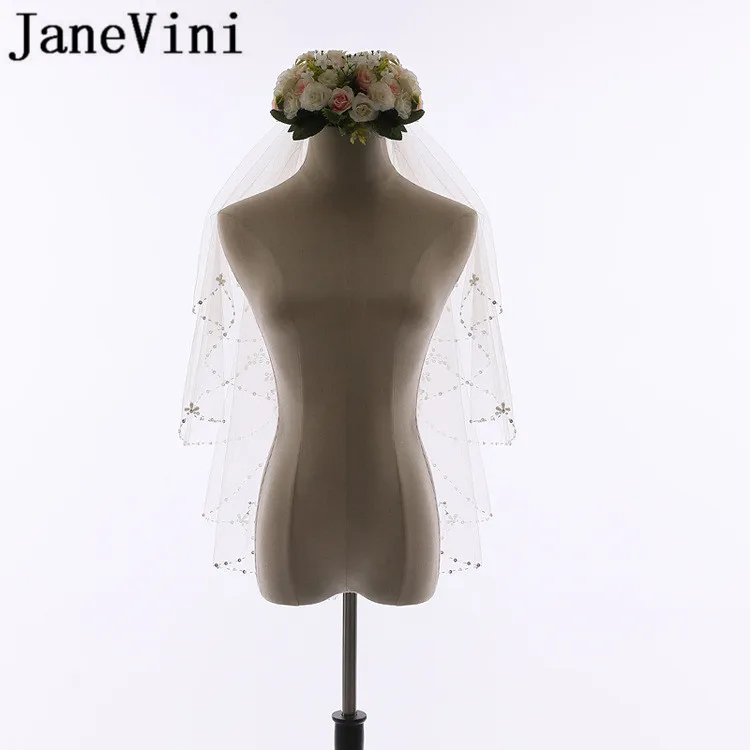 JaneVini цвета слоновой кости короткая свадебная фата с расчески жемчужные бусины 2
