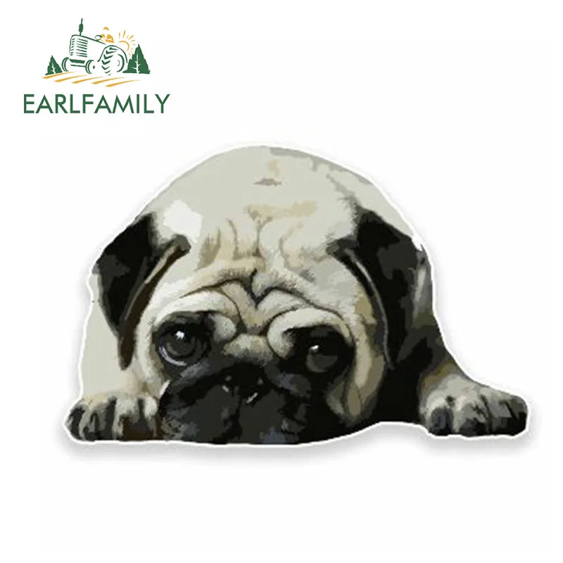 EARLFAMILY, 13 см x 8 см, автомобильная наклейка, милый мопс, собака, виниловая наклейка, мультяшный светоотражающий автомобиль, Стайлинг, мотоцикл, автомобильная наклейка, аксессуары
