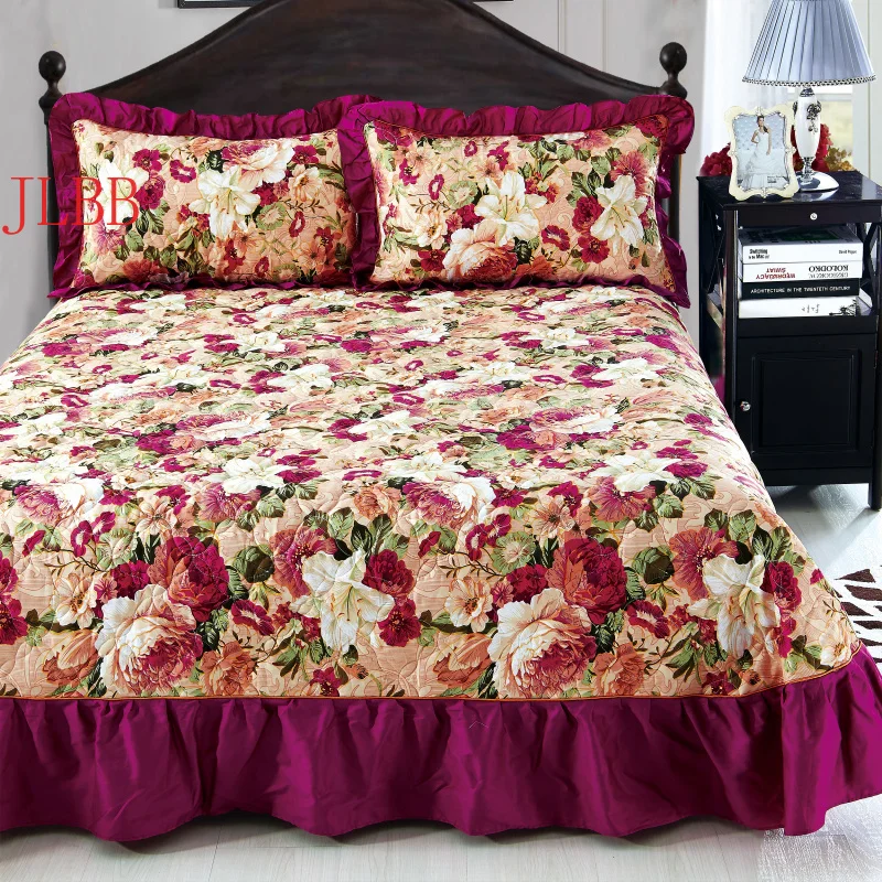 Home Textile Bedspread Winter Quilted Cotton Sheet Ruffles pillowcase100% cotton Bedskirt Luxury American Flower Sleeping Covers