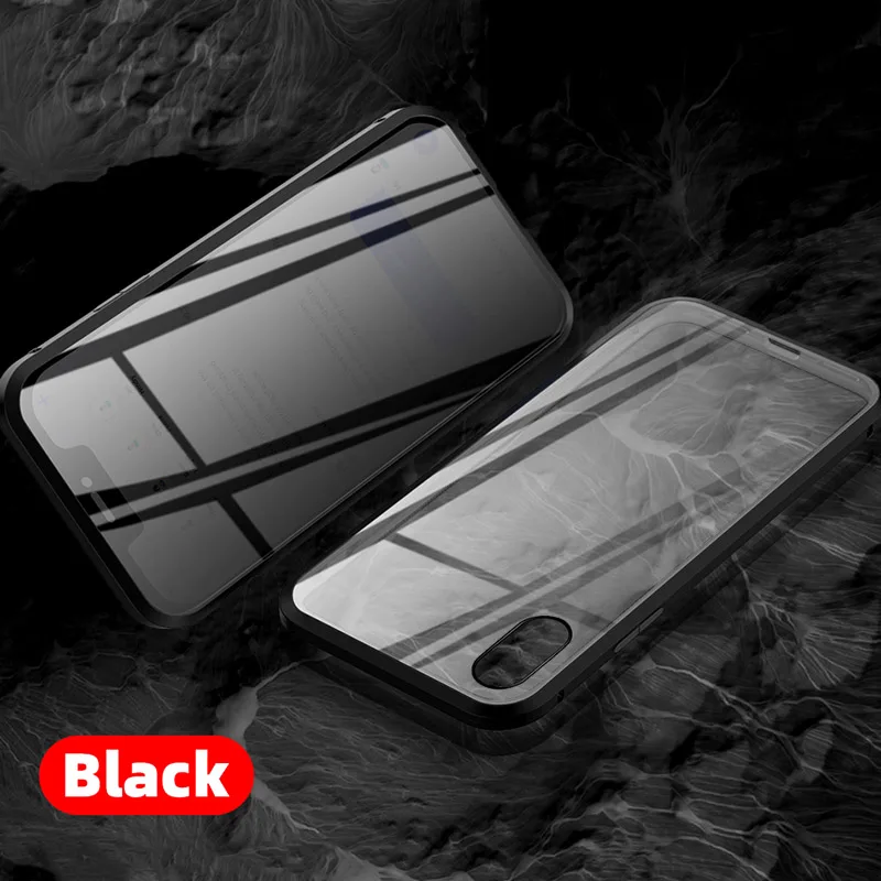 Black Защитный Магнитный чехол из закаленного стекла для iPhone 11, 11pro, XS MAX, XR, X, противоскользящий магнит, металлический бампер для iPhone 8, 7, 6, 6S Plus - Цвет: Black