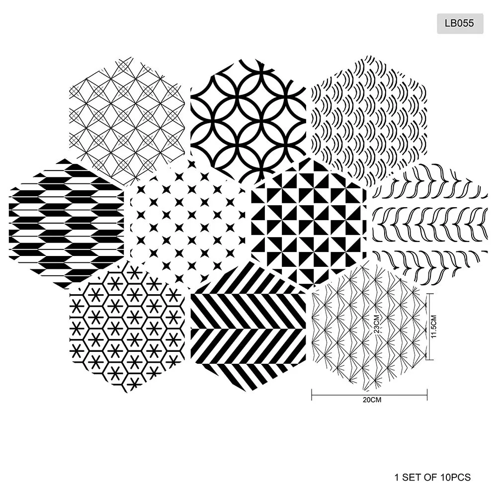 10 шт. ПВХ шестиугольная пол стикер черный белый цвет Клей Non-Slip арт Настенная