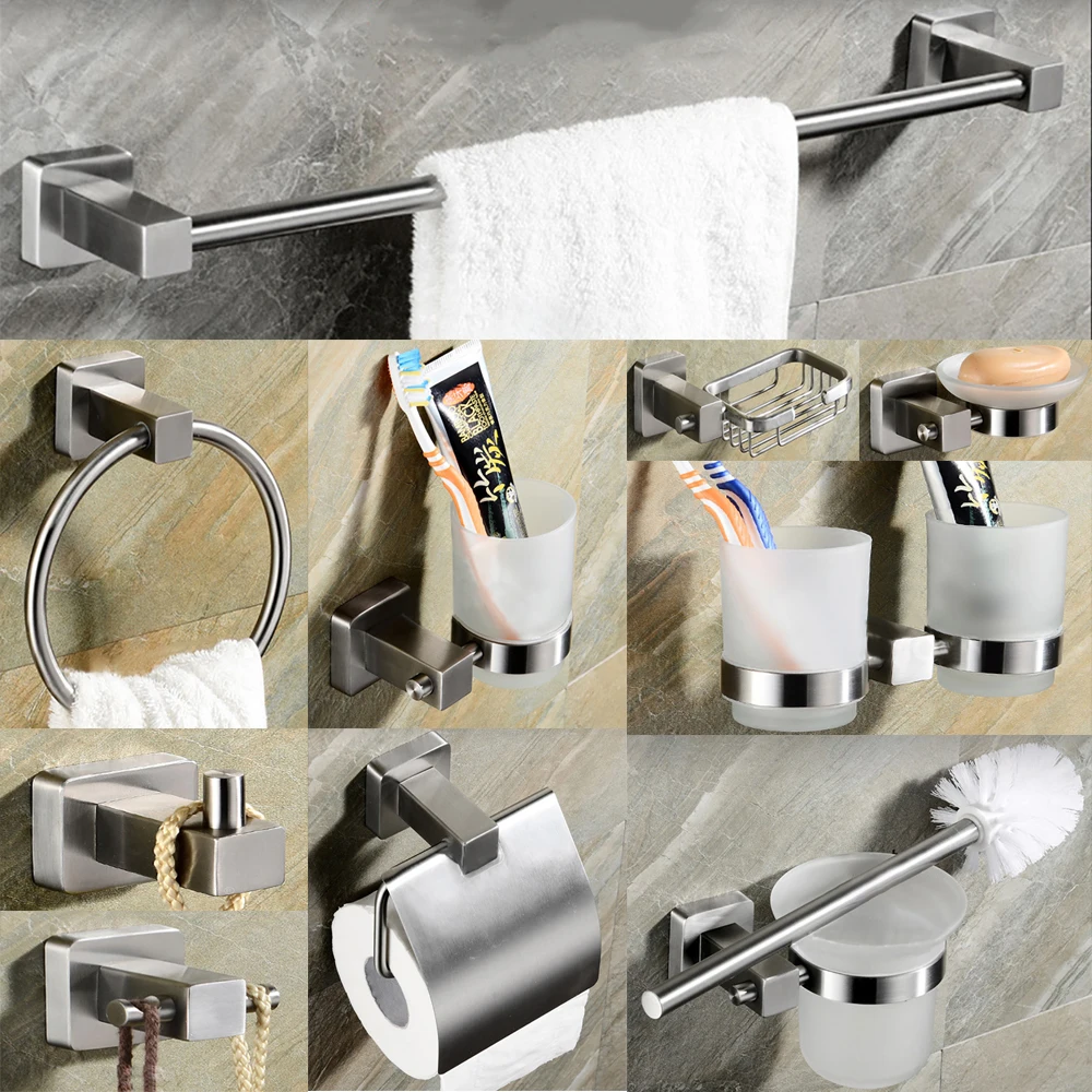 

SUS 304 Stainless Steel Bathroom Hardware Set Chrome Polished Toothbrush Holder Paper Holder Towel Bar Bathroom Accessories