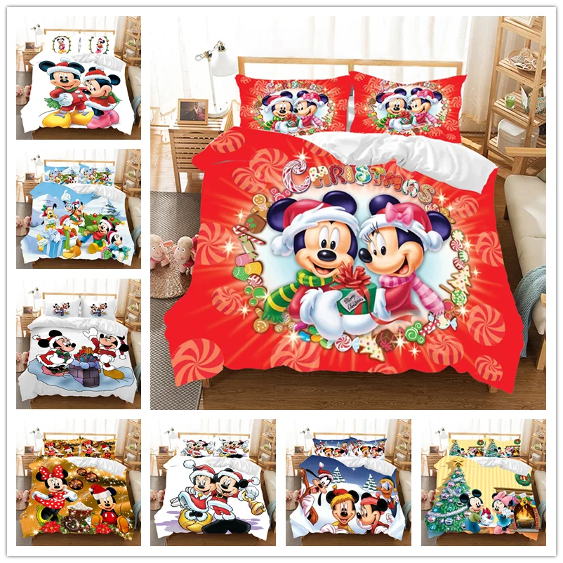 

Red Christmas Mickey Minnie Bedding Set Duvet Cover Pillowcase Children Gift King Size Bedding Set Comforter Bedding Sets