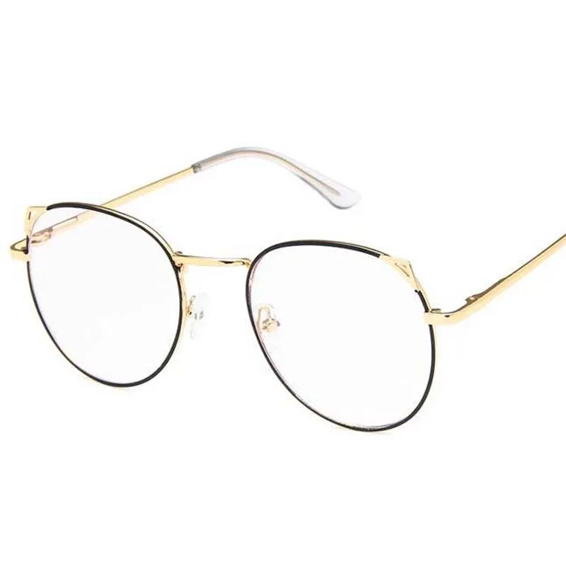 black gold frame Металлические кошачьи уши, близорукость, очки для женщин и мужчин, круглые близорукие, прозрачные очки-1-1,5-2-2,5-3-3,5-4-4,5-5-6 - Цвет оправы: black gold frame