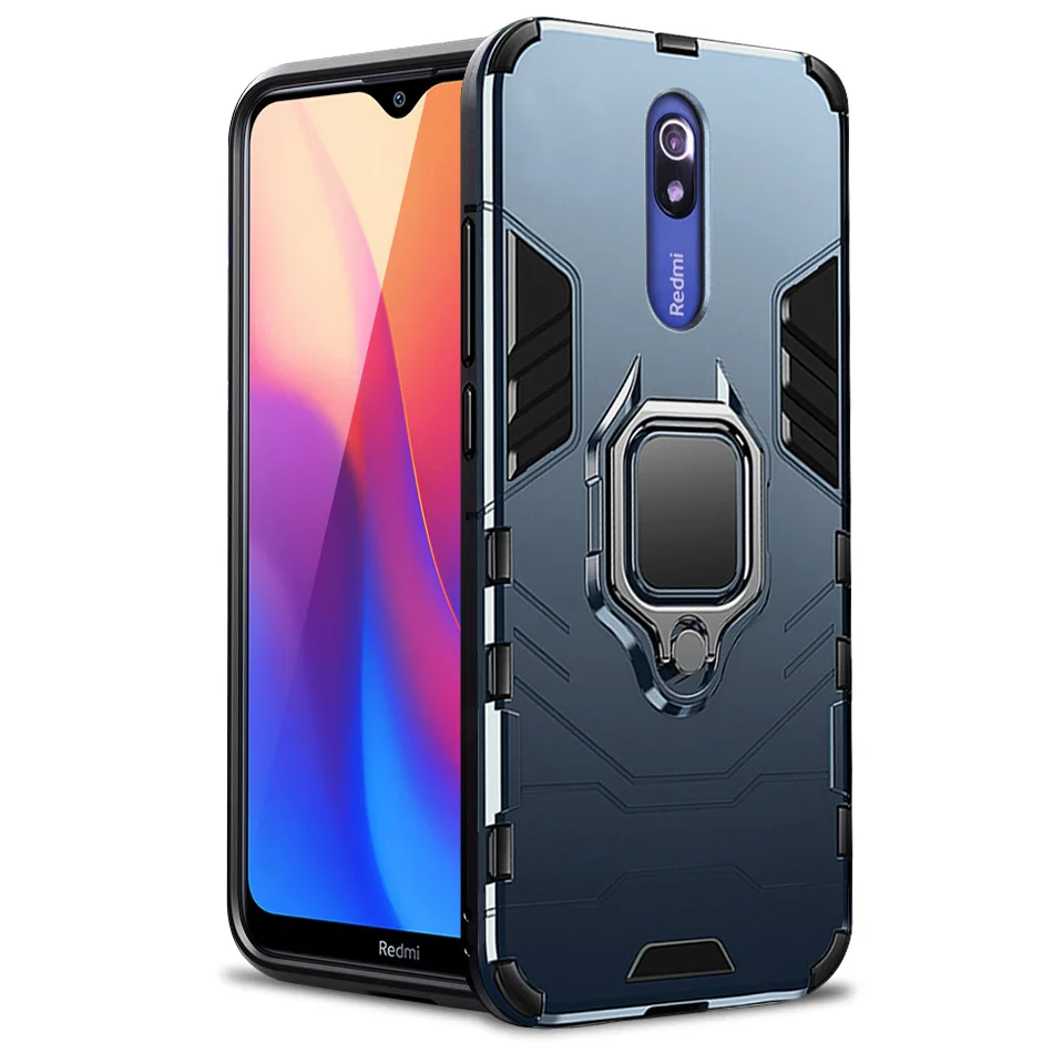 Blue -Finger Ring 1 Shockproof Armor Rubber Silicon Case For Xiaomi Redmi 8A case Redmi 8A Bumper TPU Back Cover for Redmi 8 case for xiaomi redmi 8 - Цвет: Blue -Finger Ring 1