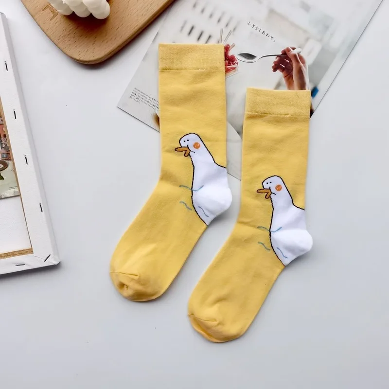 

Casual Autumn Cartoon Harajuku Kawaii Funny Cute Couple Cotton Socks Happy Duck Creativity Sock Fashions Gifts for Men Sock