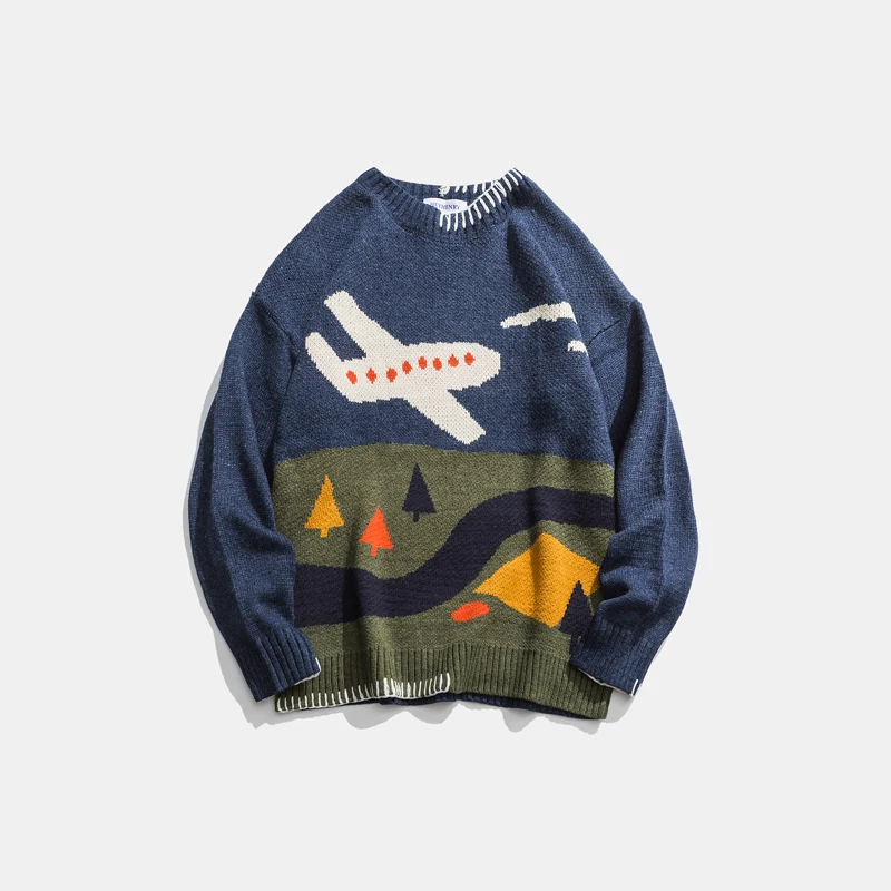 Мужские свитеры в стиле хип-хоп Осенний акриловый пуловер оверсайз ретро с