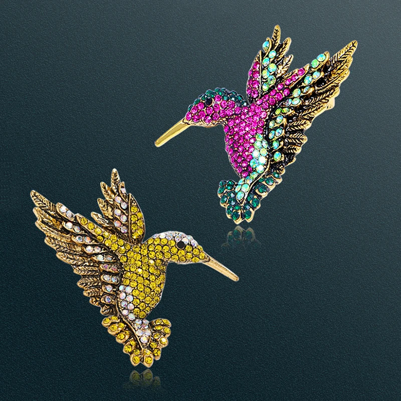 Crystal Vintage Hummingbird Brooches For Women Large Animal Brooch Pin Fashion Dress Coat Accessories Cute Jewelry Corsage images - 6